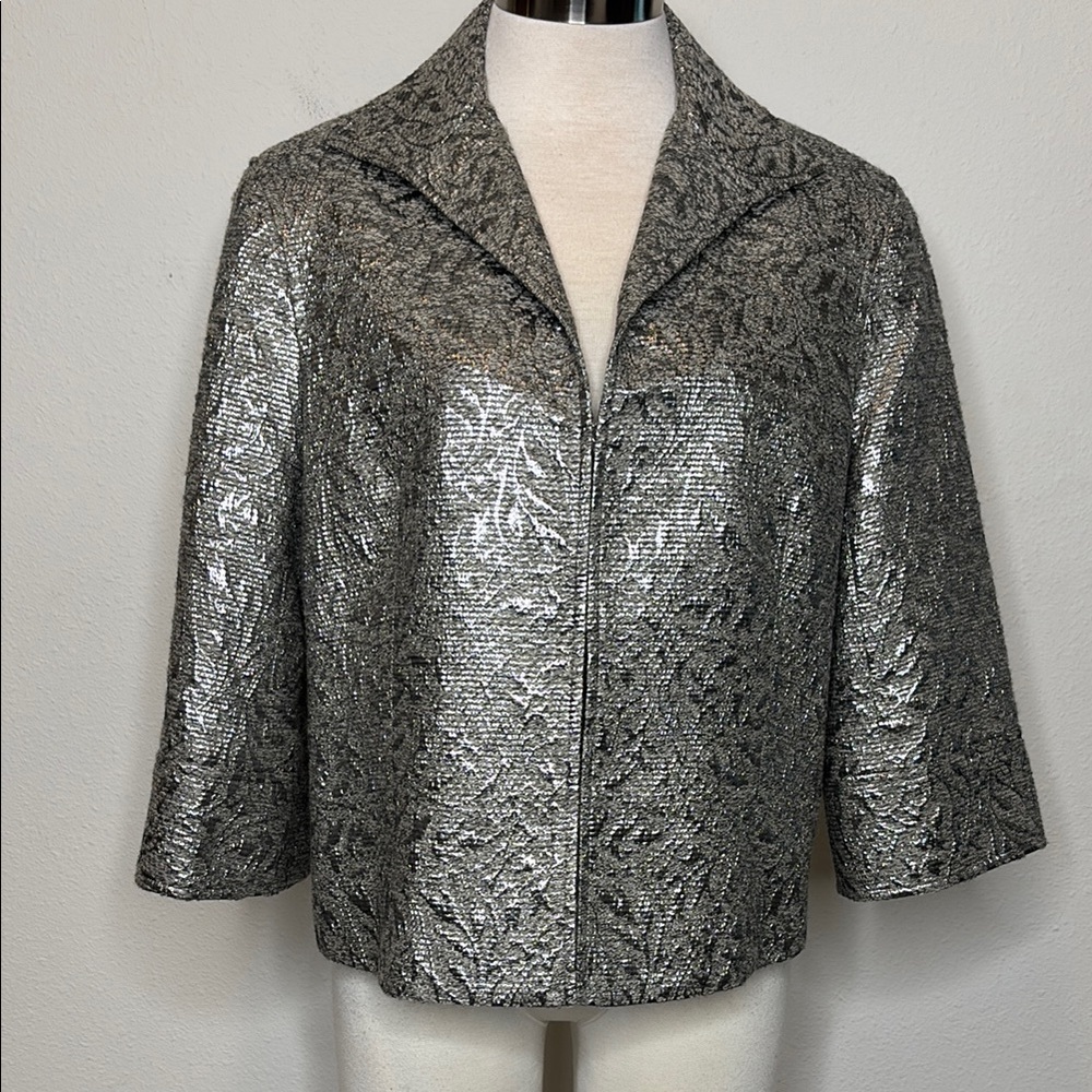 Lafayette 148 New York Silver Metallic Brocade Cropped Jacket